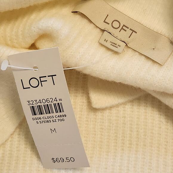 LOFT cream collared sweater jeweled  buttons size M NWT - Picture 6 of 9